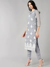 Ahika Women Grey Woven Design Kurta Trousers With Dupatta