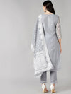 Ahika Women Grey Woven Design Kurta Trousers With Dupatta