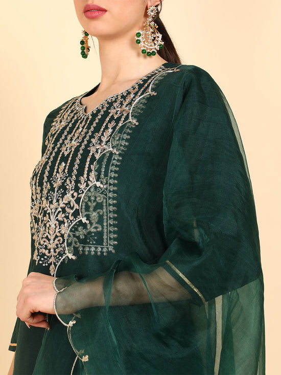 Ahika Poly Silk Embroidered Kurta Sharara Dupatta