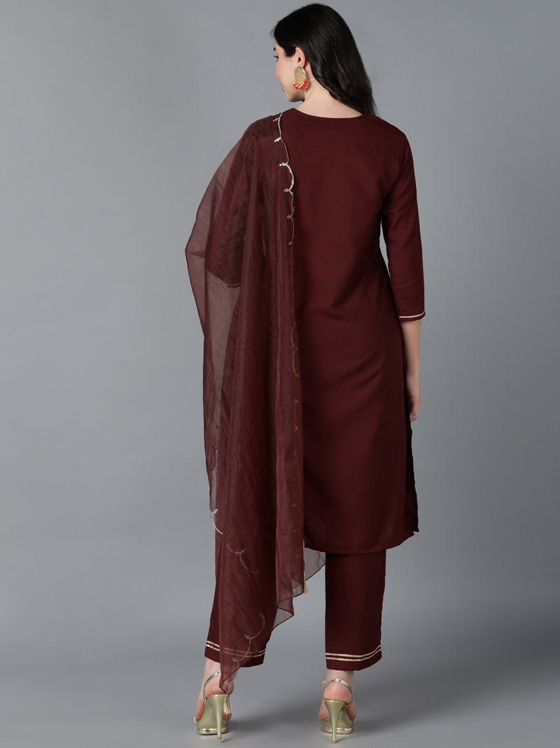 Ahika Poly Silk Embroidered Kurta Trouser With