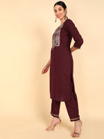 Ahika Poly Silk Embroidered Kurta Trousers With