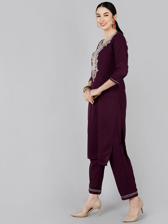 Ahika Poly Silk Embroidered Kurta Trousers With