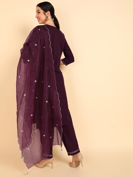 Ahika Poly Silk Embroidered Kurta Trousers With