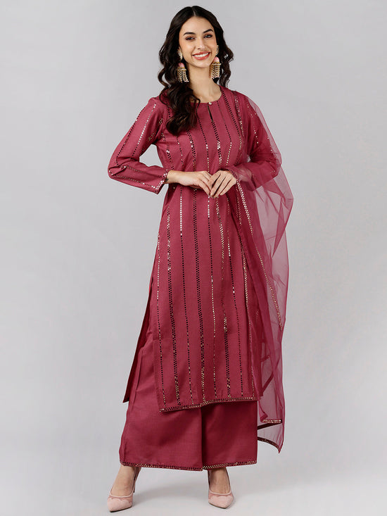 Ahika Women Pink Solid Kurta Palazzos With Dupatta