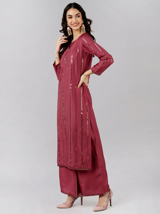 Ahika Women Pink Solid Kurta Palazzos With Dupatta