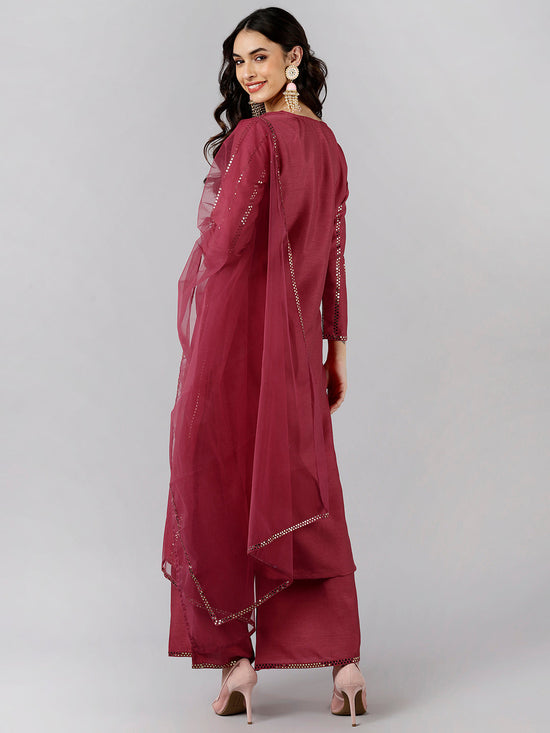 Ahika Women Pink Solid Kurta Palazzos With Dupatta