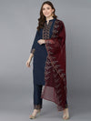 Ahika Poly Silk Embroidered Kurta Trousers With