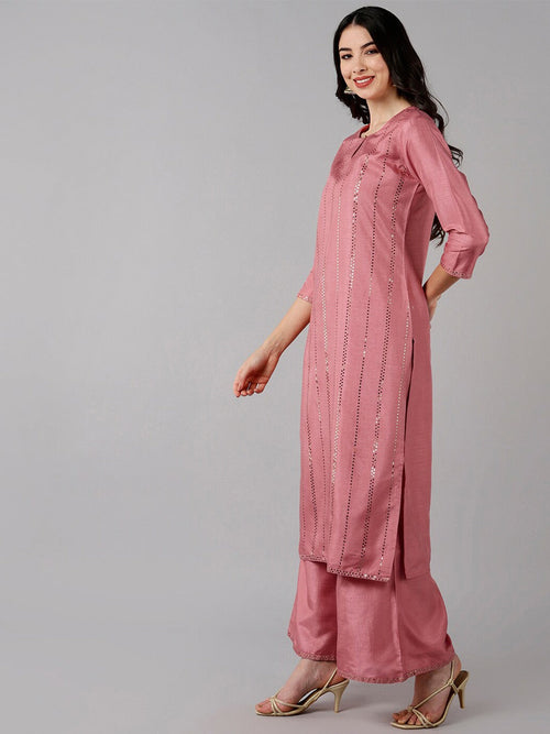 Ahika Women Pink Solid Kurta Trousers With Dupatta