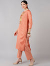 Ahika Women Peach Solid Embroidered Kurta Trousers With Dupatta 4