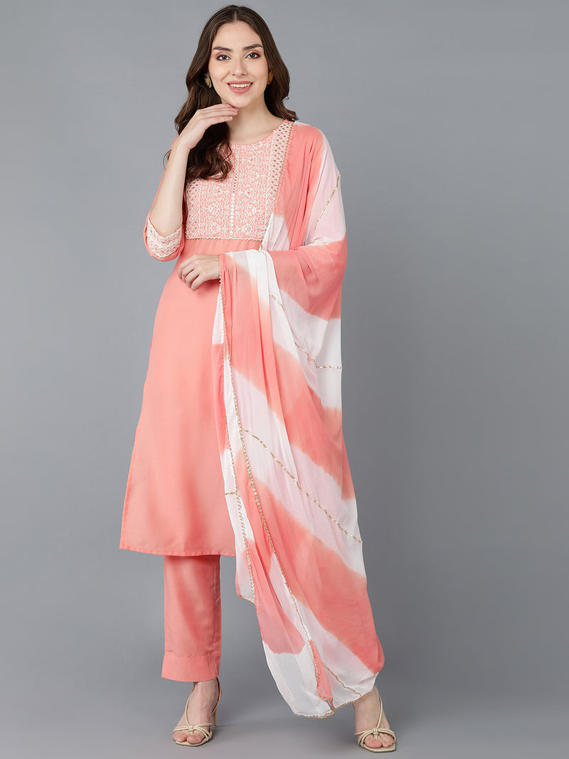 Ahika Poly Silk Embroidered Kurta Trouser With