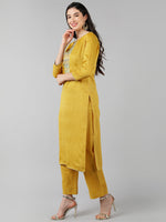 Ahika Women Mustard Ethnic Motifs Solid Kurti Palazzos With Dupatta