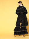 Ahika Women Black Woven Design Kurta Sharara With Dupatta