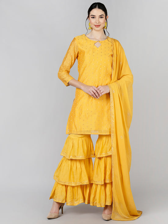 Ahika Poly Chanderi Woven Design Kurta Sharara