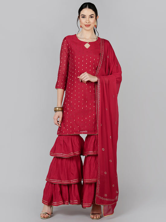 Ahika Poly Chanderi Woven Design Kurta Sharara