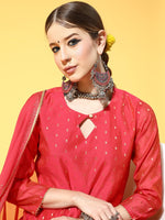 Ahika Women Coral Woven Design Kurta Sharara With Dupatta