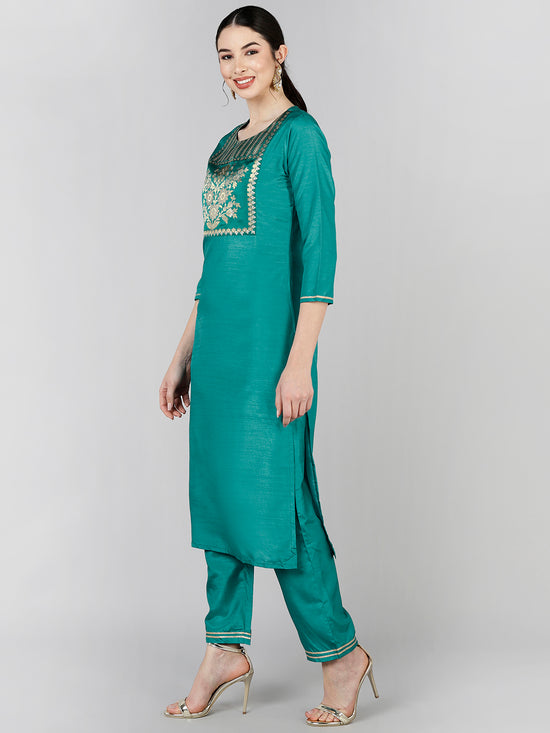 Ahika Poly Silk Yoke Design Kurta Trousers