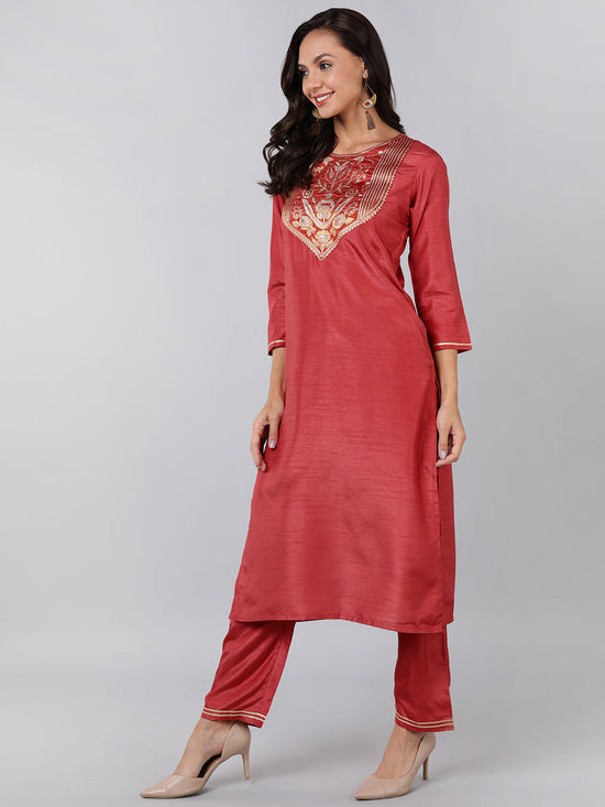 Ahika Poly Silk Yoke Design Kurta Trousers