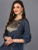 Poly Silk Grey Embroidered Straight Kurta Pant