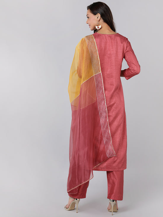 Ahika Poly Silk Embroidered Kurta Trousers Dupatta