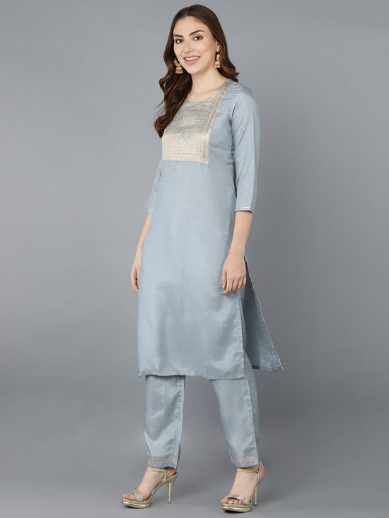 Ahika Poly Silk Yoke Design Kurta Trousers