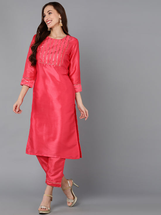 Ahika Women Poly Silk Yoke Design Kurta