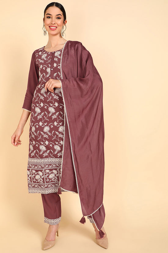 Ahika Poly Silk Embroidered Kurta Trousers With