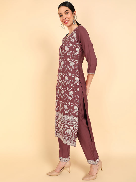 Ahika Poly Silk Embroidered Kurta Trousers With