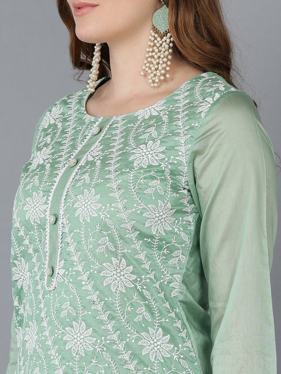 Ahika Poly Silk Embroidered Kurta Trousers With