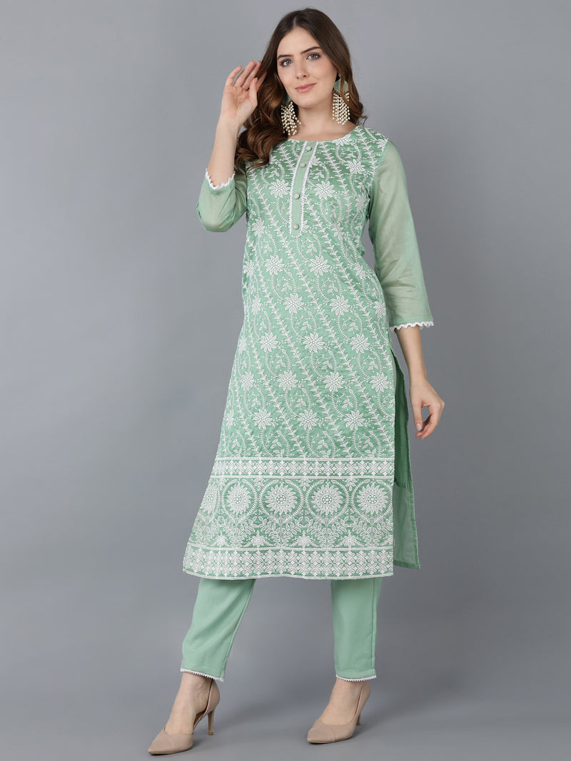 Ahika Poly Silk Embroidered Kurta Trousers With