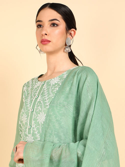 Ahika Poly Silk Embroidered Kurta Trousers With