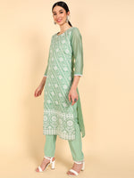 Ahika Poly Silk Embroidered Kurta Trousers With