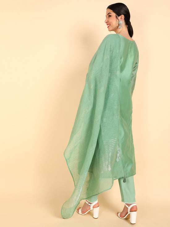 Ahika Poly Silk Embroidered Kurta Trousers With