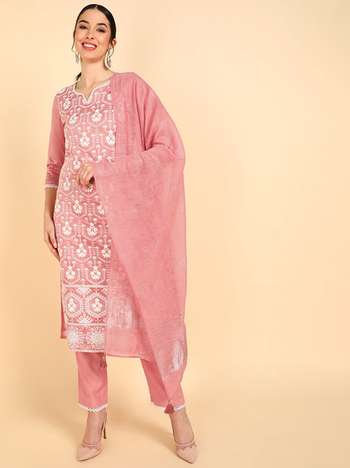 Ahika Poly Silk Embroidered Kurta Trousers With