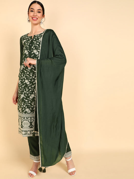 Ahika Poly Silk Embroidered Kurta Trousers With