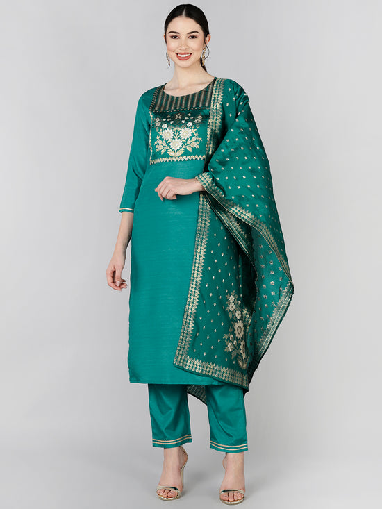 Ahika Poly Silk Yoke Design Kurta Trousers