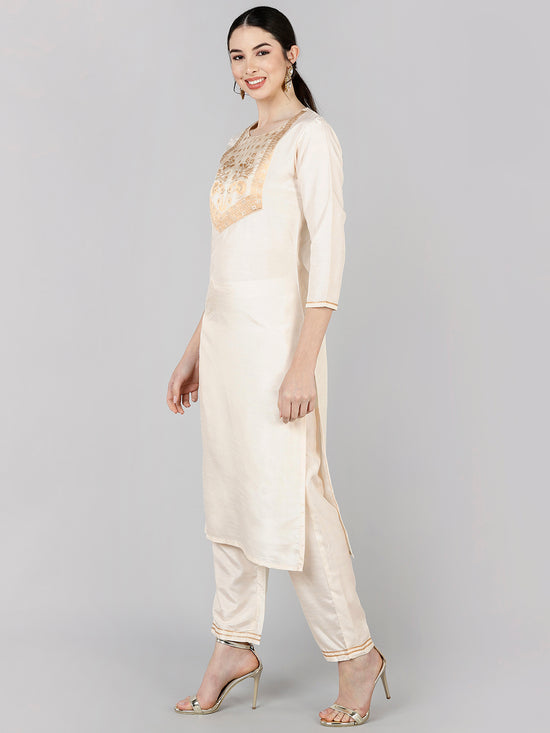 Ahika Poly Silk Yoke Design Kurta Trousers