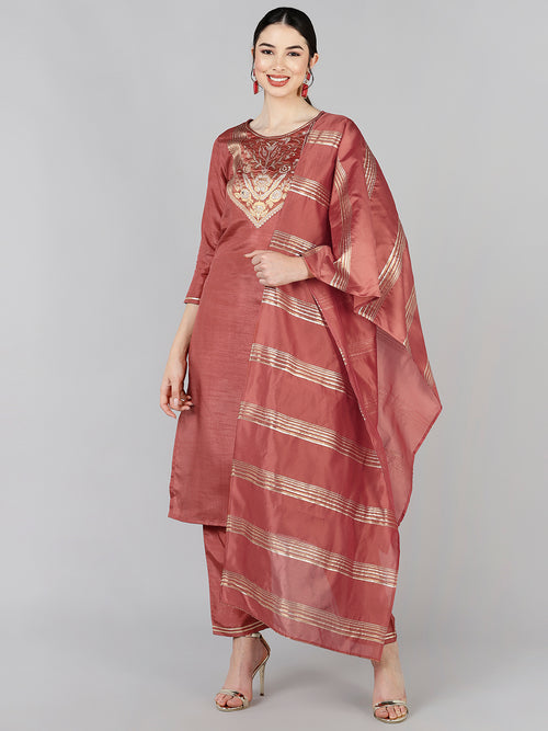 Ahika Poly Silk Yoke Design Kurta Trousers