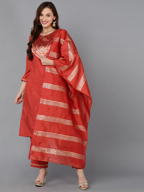 Ahika Women Poly Silk Yoke Design Kurta