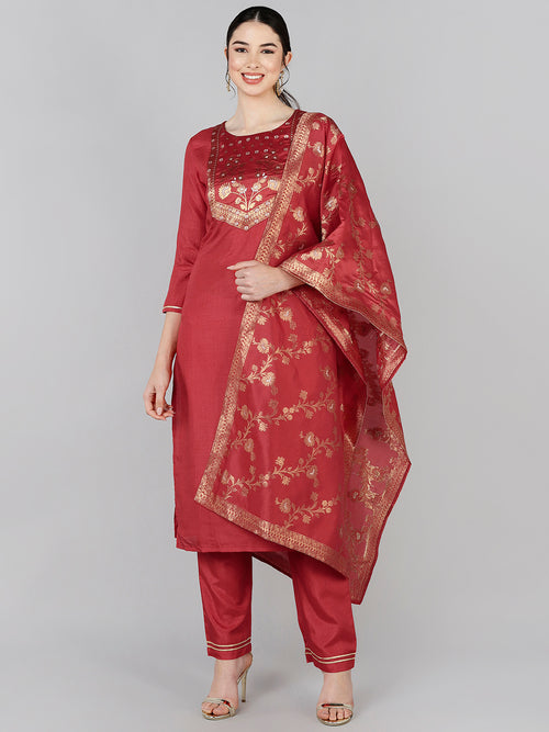 Ahika Poly Silk Yoke Design Kurta Trousers