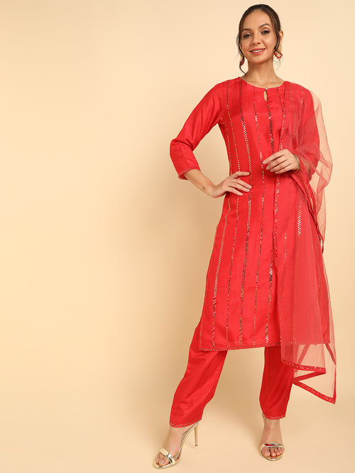 Ahika Poly Silk Solid Kurta Trousers Dupatta