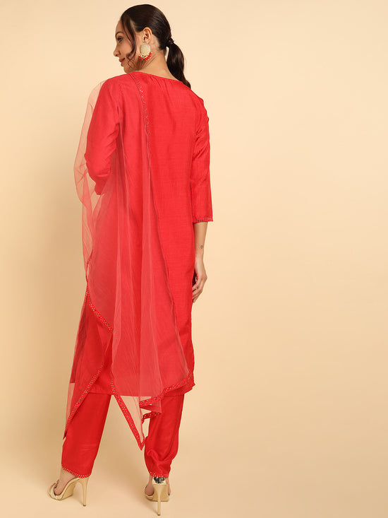 Ahika Poly Silk Solid Kurta Trousers Dupatta