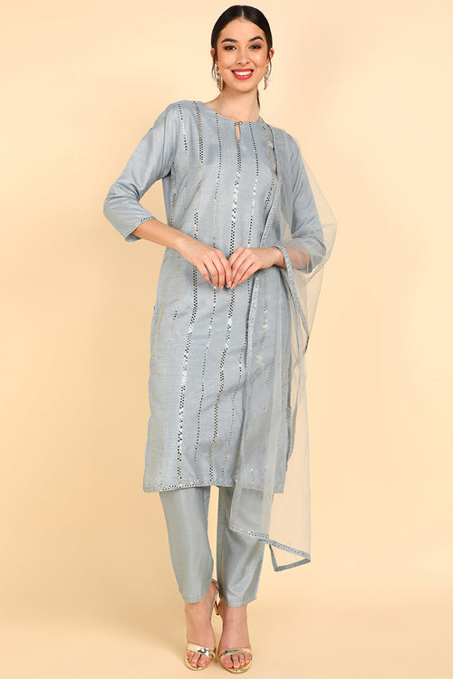 Ahika Poly Silk Solid Kurta Trousers With