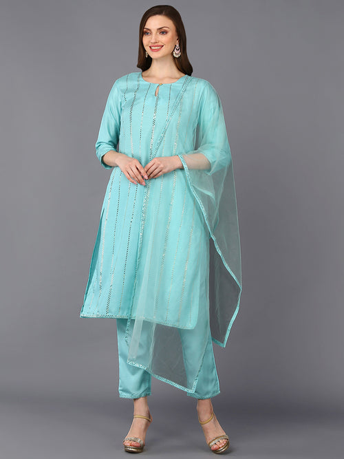 Poly Silk Sequinned Straight Kurta Pant With