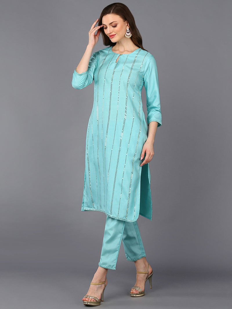 Poly Silk Sequinned Straight Kurta Pant With
