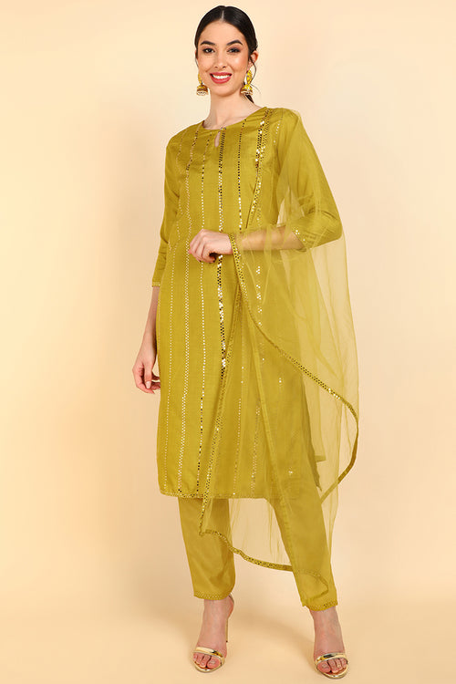 Ahika Poly Silk Solid Kurta Trousers With