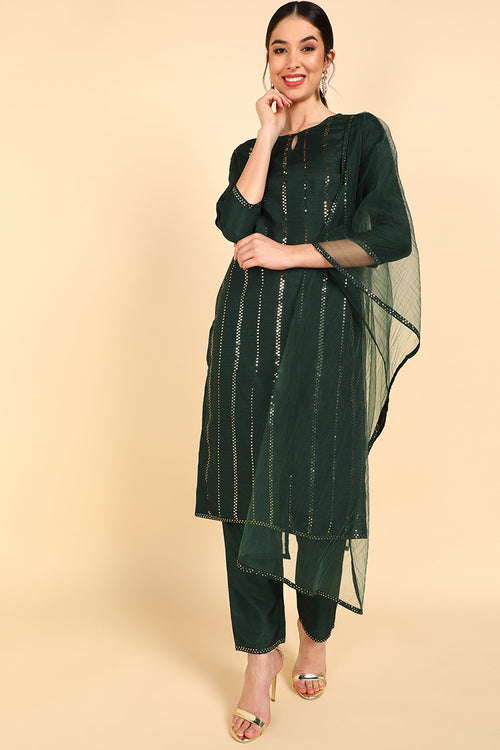 Ahika Poly Silk Solid Kurta Trousers With