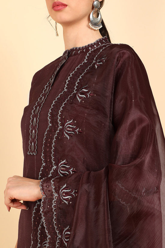 Ahika Poly Silk Solid Embroidered Kurta Trousers