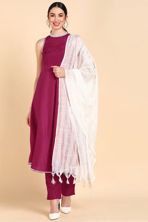 Ahika Poly Silk Solid Kurta Trousers With