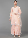 Ahika Women Peach Poly Silk Embroidered Kurta Sharara With Dupatta