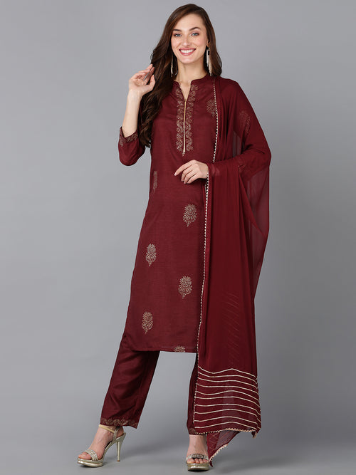 Ahika Women Poly Silk Solid Kurta Trouser